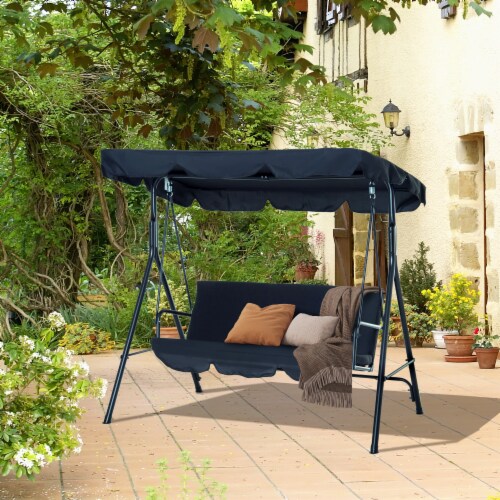 Porch Swing Hammock Bench Lounge Chair Steel 3 seat Padded Outdoor w Canopy 1 Unit Foods Co