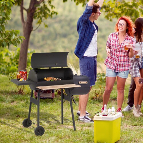 48 Steel Portable Backyard Charcoal BBQ Grill and Offset Smoker Combo Backyard Perspective: bottom