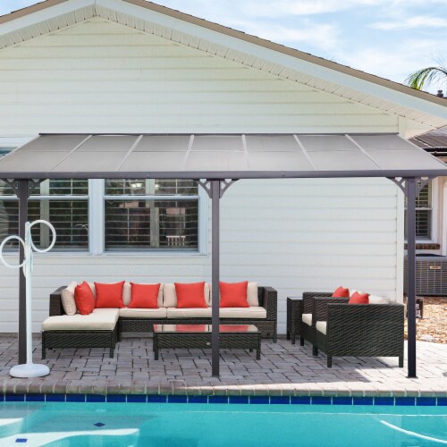 Outside Sitting & Conversation Sofa Set w/ Thick Sofa Cushions & Tea Table, Sand Perspective: bottom