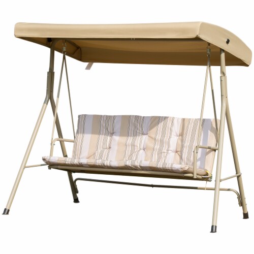 Retro Style 3 Seat Metal Frame Backyard Garden Canopy Top Cushioned Patio Swing Perspective: bottom