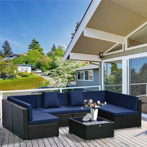 7PC Rattan Wicker Sofa Set Sectional Couch Cushioned Furniture