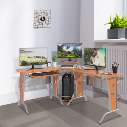 L-Shaped Corner Computer Office Desk  PC Table Workstation with  Keyboard Tray Perspective: bottom