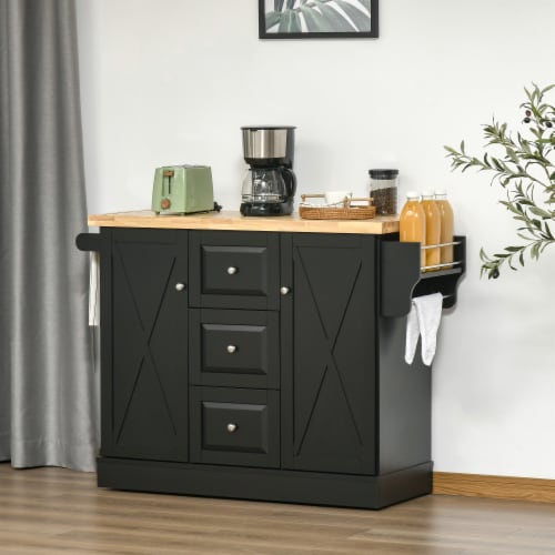 Portable Rolling Kitchen Island Cart with Spice Rack and Towel