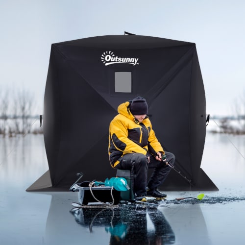  Outsunny 2 Person Ice Fishing Shelter, Pop-up Ice Fishing Tent,  Ice Shanty, Portable and Insulated, with 2 Doors and Carrying Bag, Black :  Sports & Outdoors