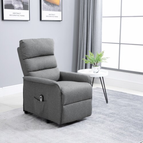 Power Lift Remote Recliner Chair for Elderly, Linen Fabric Upholstery,  Brown