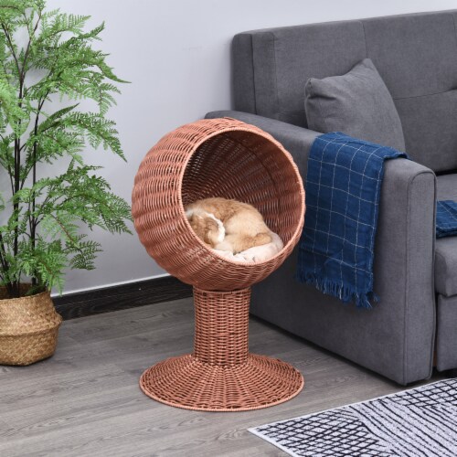 27 Rattan Wicker Elevated Pet Bed Cat Cave Condo Hooded Cushion