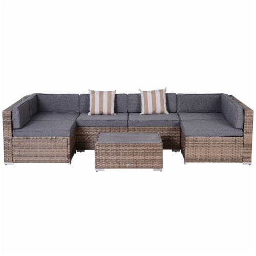 7 Piece Set Rattan Sofa Luxury Modular Conversation Outdoor Furniture Perspective: bottom