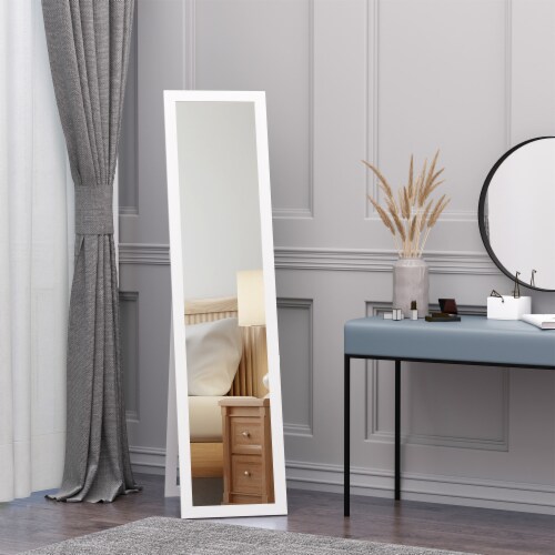 62.5  Freestanding Full Body Bedroom Mirror, Wall Mounted Dressing Mirror White Perspective: bottom