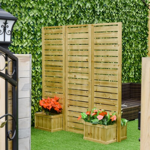 Wood Privacy Screen w/ 4 Planter Box, Raised Bed w/ 3 Panels & Drainage