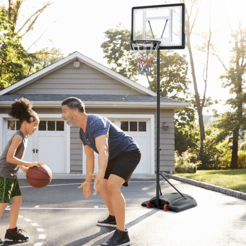 Basketball Hoop w/ 2 Built-In Moving Wheels and Ball Holder, 65.75 H -90.5 H Perspective: bottom