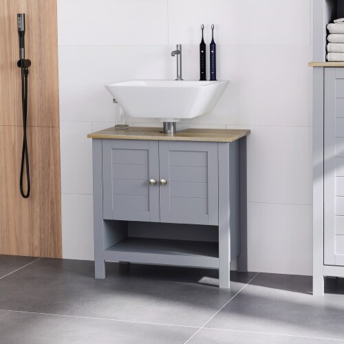 Costway Bathroom Floor Cabinet Side Storage Cabinet with 3 Drawers and 1  Cupboard Grey