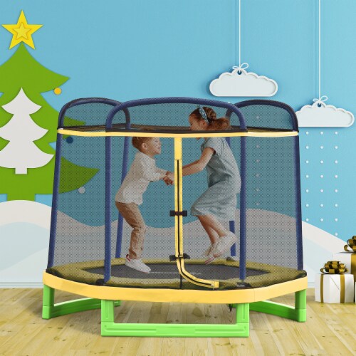 7' Spring Trampoline for Kids w/ Enclosure Net Indoor Play Bouncer Toy, Yellow Perspective: bottom