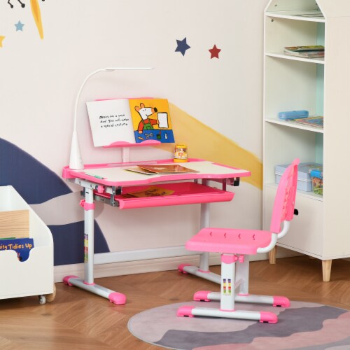 Costway Kids Wooden Study Desk & Chair Writing Table with Drawer Storage  Cabinet 