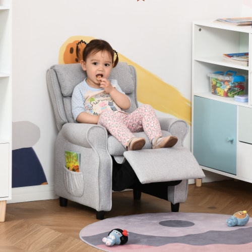 Kids Recliner Adjustable Armchair Sofa, Soft Sponge Cushion Accent Chair, Grey Perspective: bottom
