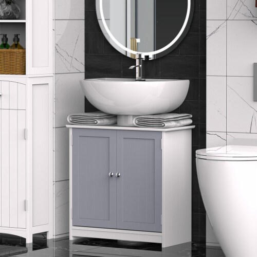 Bathroom Sink Cabinet, Pedestal Sink Storage Cabinet with Doors, White