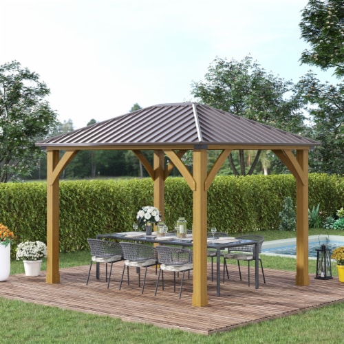 10x12 Hardtop Gazebo with Wooden Frame Permanent Metal Roof