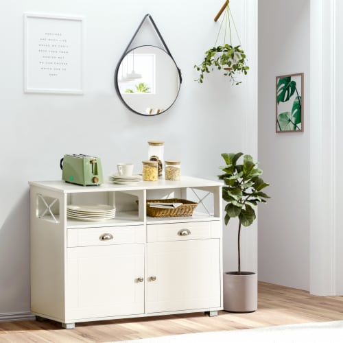 Modern Server Buffet Credenza with Adjustable Shelves and Cross Bar Design Perspective: bottom