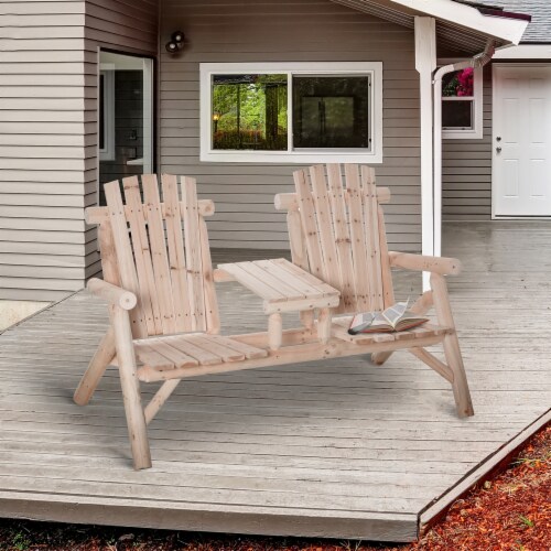 Outdoor Patio Adirondack Double Bench w/ Center Table, Natural Perspective: bottom