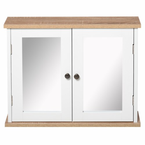 Wooden Wall Mount Storage Cupboard w/Adjustable Interior Shelving for Bathroom Perspective: bottom