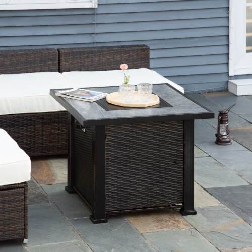 30 Gas Propane Fire Pit Table 50,000BTU Wicker Auto Ignition w/ Lid Perspective: bottom