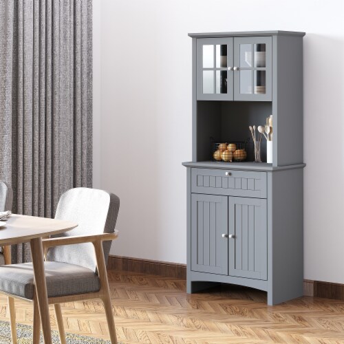 Wooden Dining Room Cupboard Pantry with Framed Glass Doors and Open Counter Perspective: bottom