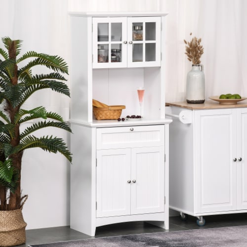 Wooden Dining Room Cupboard Pantry with Framed Glass Doors and Open Counter Perspective: bottom