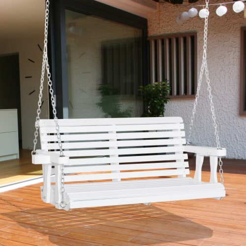 2 Person Wooden Porch Swing Hanging Patio Bench Cup Holder