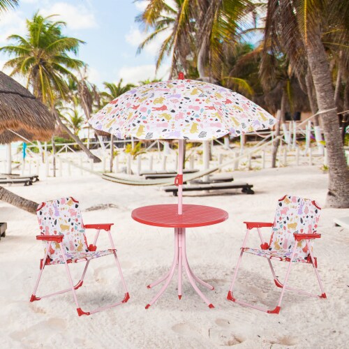 Kids Foldable Picnic Table and Chair Set w/ Removable Adjustable Umbrella Perspective: bottom
