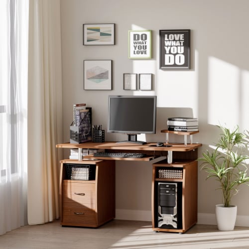 PC Office Desk Furniture with Storage Cabinet and Two Cable