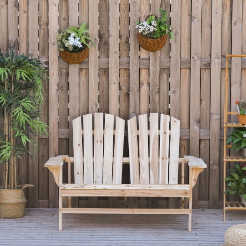 Outdoor Wood Adirondack Chair, Loveseat Armchair for Garden Patio Deck, Natural Perspective: bottom