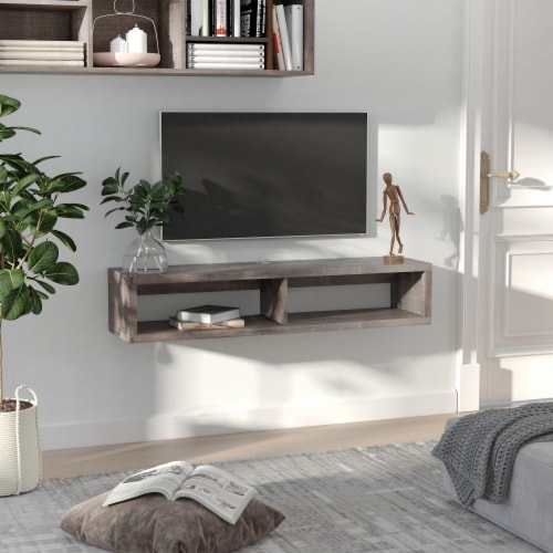 Wall Mount Media Console, Floating TV Stand Entertainment Center Unit, Dark Grey Perspective: bottom