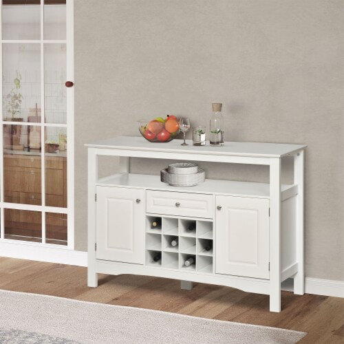Minimalist Food and Drink Buffet Sideboard with Storage and Natural Wood Top Perspective: bottom