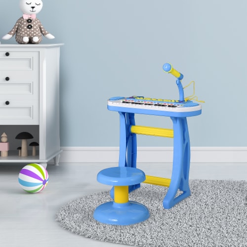 Childrens Toy Organ Keyboard w/ light & 22 Musical Tracks, Blue Perspective: bottom