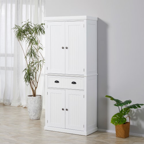 HOMCOM Tall Narrow Bathroom Storage Cabinet with Doors and Shelf