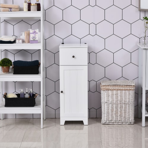 White Bathroom Storage Unit with 1 Drawer, 1 Door and