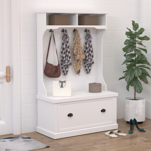 HOMCOM Coat Rack Shoe Bench with Storage 4 in 1 Hall Tree for Entryway