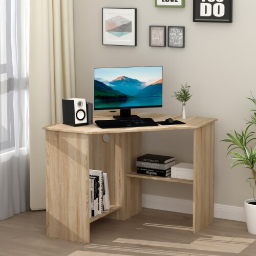 HOMCOM 83'' Two Person Desk with Storage Shelves, Computer Office