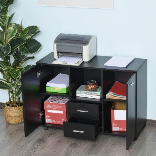 Office/Home File & Scanner Storage Cabinet w/ 2 Cabinets & Top Counter, Black Perspective: bottom