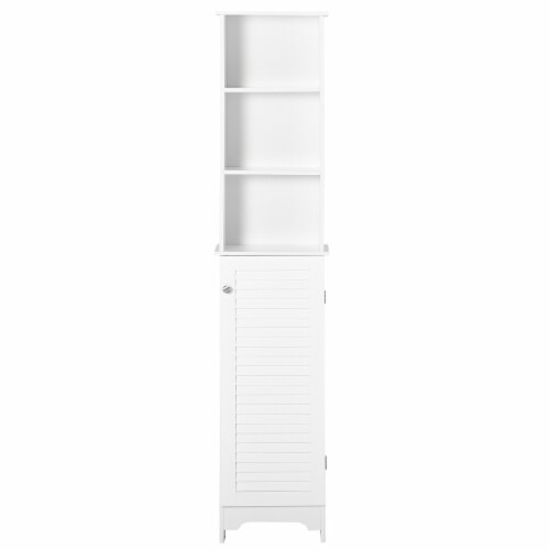 Wooden Collection Tall Bathroom Linen Tower with Adjustable Shelving & Cupboard Perspective: bottom