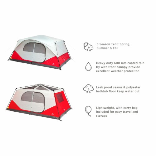 Outbound QuickCamp 10 Person 3 Season Cabin Tent with Rainfly and Carry Bag Red 1 Piece Harris Teeter