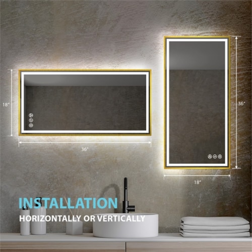 Blossom Stellar 18  Brush Gold Frame LED Glass Mirror with Antifog Perspective: bottom