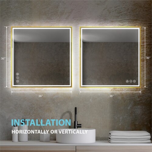 Blossom Stellar 36  Brush Gold Frame LED Glass Mirror with Antifog Perspective: bottom