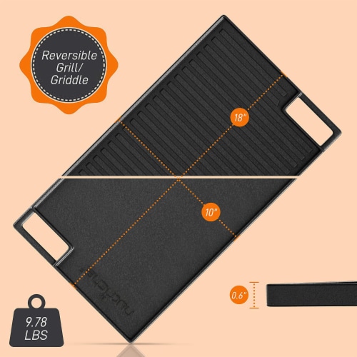 NutriChef 18 Cast Iron Skillet Reversible Grill Plate Pan for Stove Top, Black Perspective: bottom