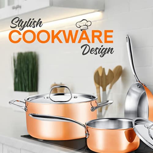 NutriChef Nonstick Tri Ply Copper Kitchen Cookware Pots and Pans Set, 8  Pieces, 1 Piece - Pick 'n Save