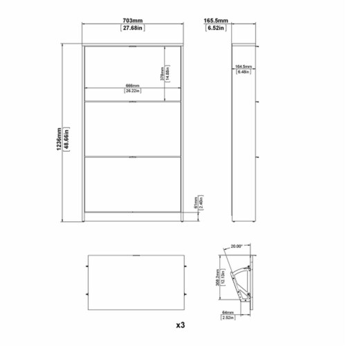 Tvilum Bright 3 Drawer Shoe Cabinet in Black Matte with 1 Layer Perspective: bottom