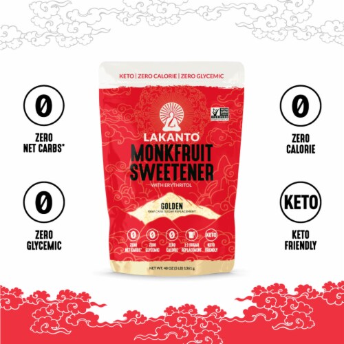 Lakanto Golden Monk Fruit Sweetener - Raw Cane Sugar Substitute (3 lb) Perspective: bottom