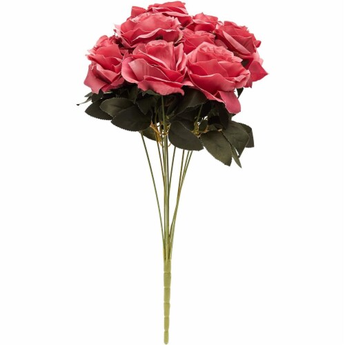 Artificial Flowers Silk Rose Bouquet with Stems for Decor - Dark Pink Perspective: bottom