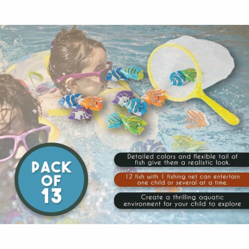 Dive and Catch Game, 12 Fish Pool Toys and 1 Net (13 Pieces), Pack