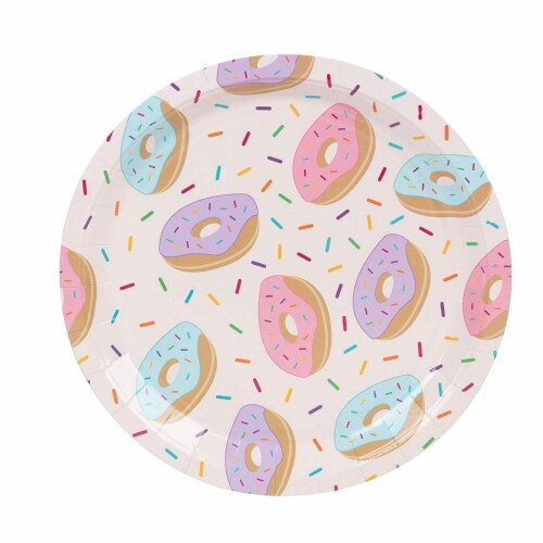Donut Party Supplies, Paper Plates, Napkins, Cups and Plastic Cutlery (Serves 24, 144 Pieces) Perspective: bottom