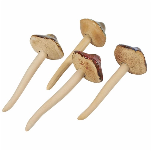 Juvale Miniature Ceramic Mushroom, Garden Decorations (2 x 5.3 in, 4 Pack) Perspective: bottom